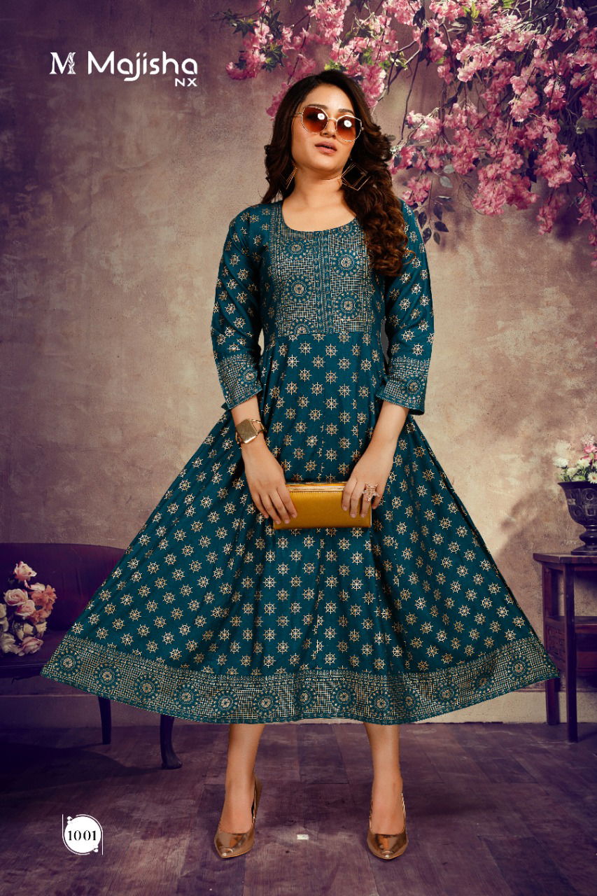 Majisha Nx Kanak 1 Latest Designer Fancy Wear RAyon Anarkali Kurti Collection